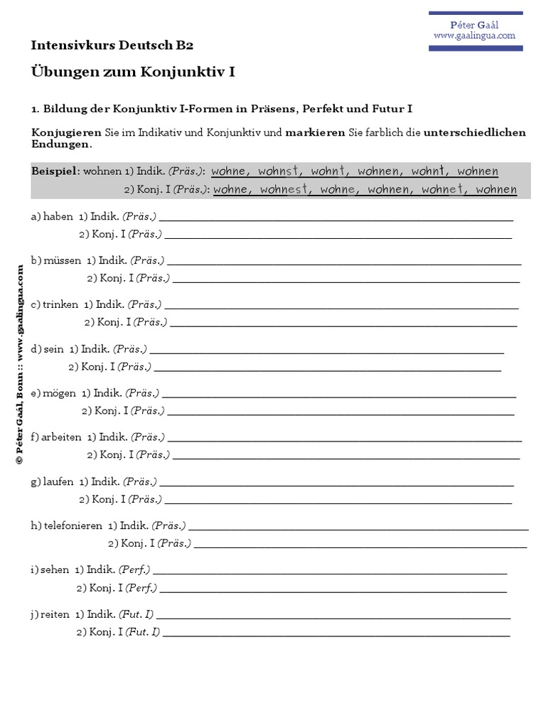Konjunktiv 1 Konjunktiv 2zum übungen Mit Lösungen Zum Ausdrucken