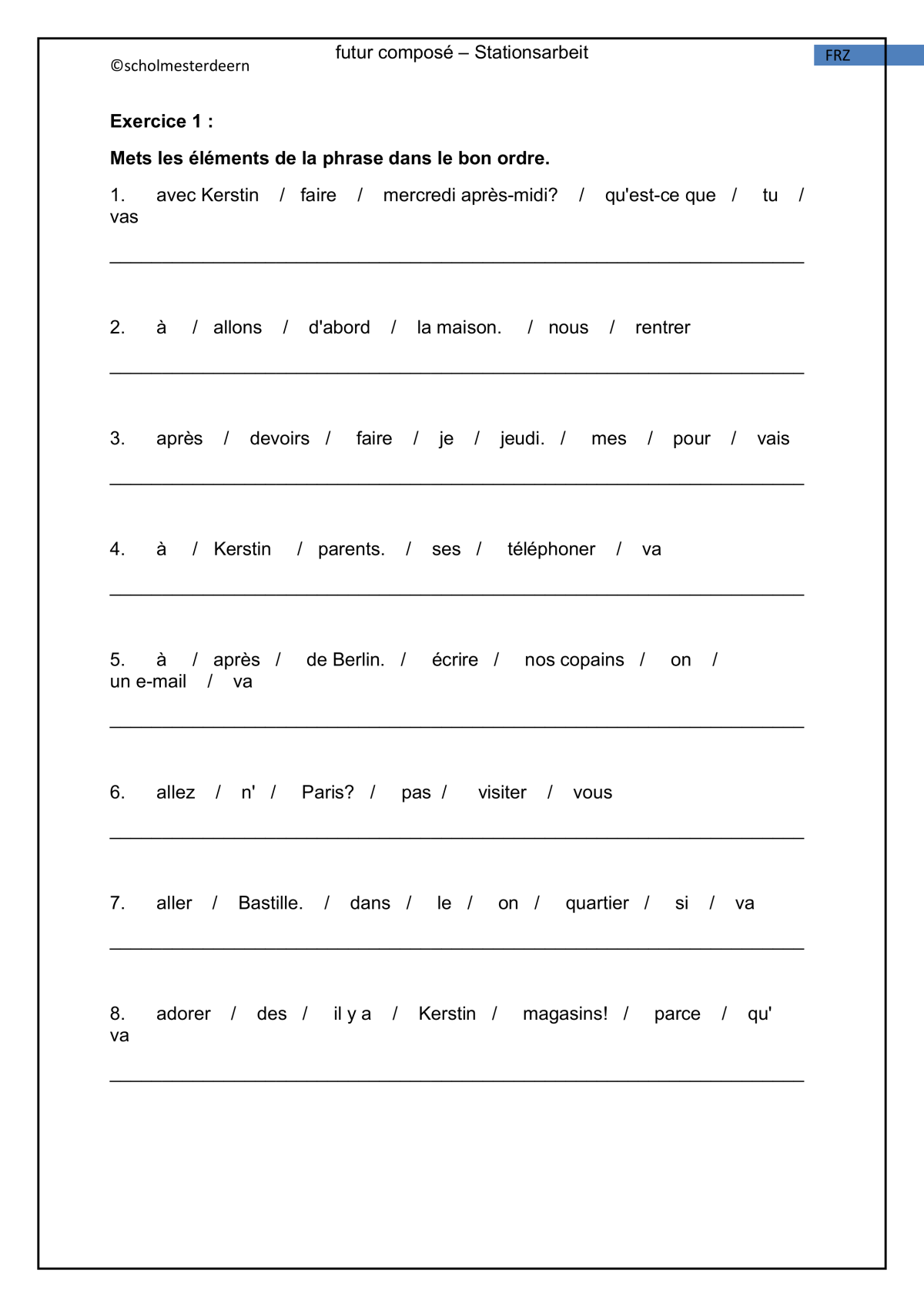 Passe Compose übungen Zum Ausdrucken 8.klasse