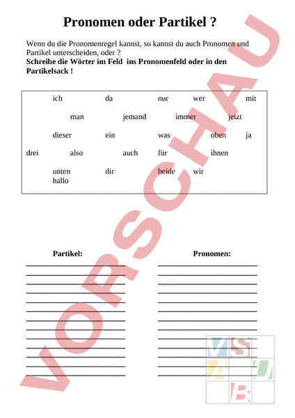 Partikel übungen Zum Ausdrucken