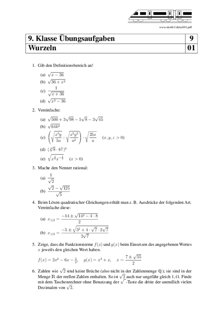 Mathe übungen Klasse 9 Hauptschule Zum Ausdrucken Kostenlos