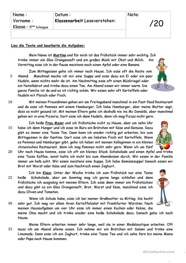 English Klasse 6 Textverstehen übungen Zum Ausdrucken