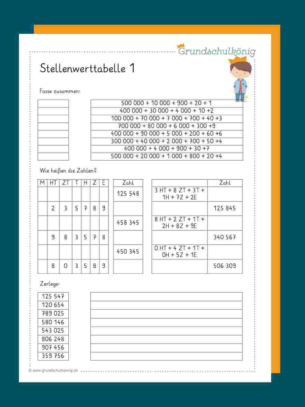 Stellenwerttafel übungen Zum Ausdrucken 4 Klasse