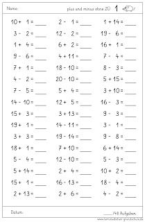 Kopfrechen übungen Zum Ausdrucken