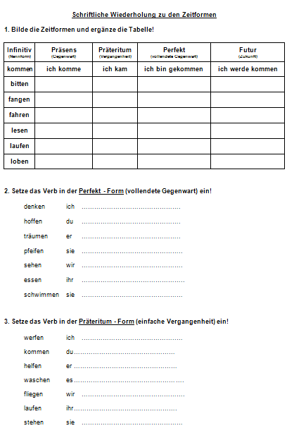 Stammformen übungen Lösungen Zum Ausdrucken